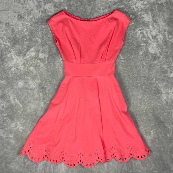 Kate Spade Dress Sz XXS Ponte Bateau Neckline Eyelet Feminine Fit and Flare Mini - Picture 3 of 12